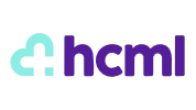 The image shows the HCML logo with a turquoise medical cross design followed by the lowercase letters HCML in bold purple font on a light grey background.