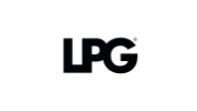 Black capital letters LPG on a white background, centred within a rectangular frame.